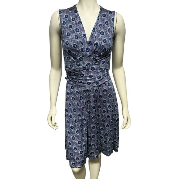 Tory Burch 100% Silk Sleeveless Knee Length Wrap Dress Vneck Peacock feather - Picture 1 of 13